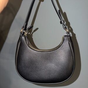 Classic Black Faux Leather Shoulder Bag